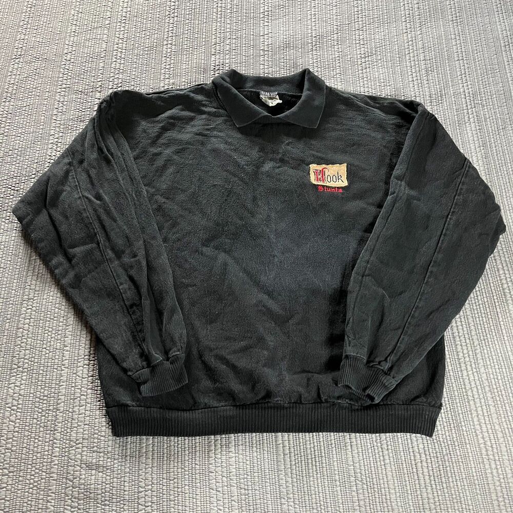 Vintage Wek Hook & Stunts Collared Sweatshirt Black Size 2 Men’s Pullover